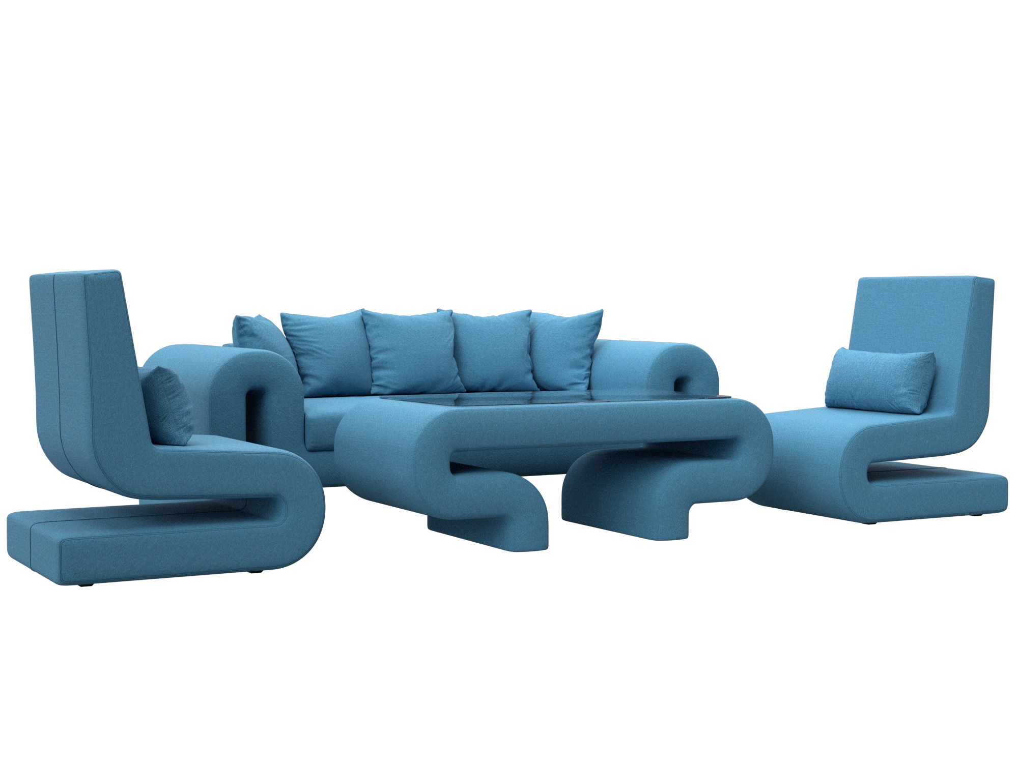 Набор Волна-2 (стол, диван, 2 кресла) (амур 10 голубой)