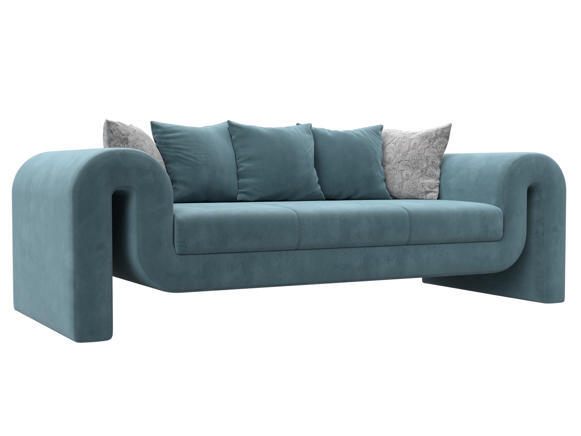 Диван прямой Волна (seven 113 бирюзовый;seven 17 серый)