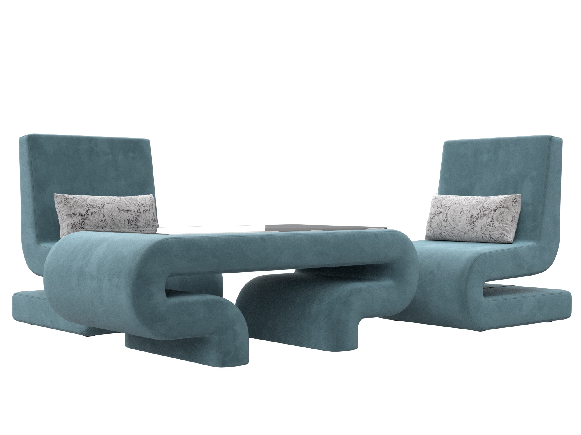 Набор Волна-3 (стол, 2 кресла) (seven 113 бирюзовый;seven 17 серый)