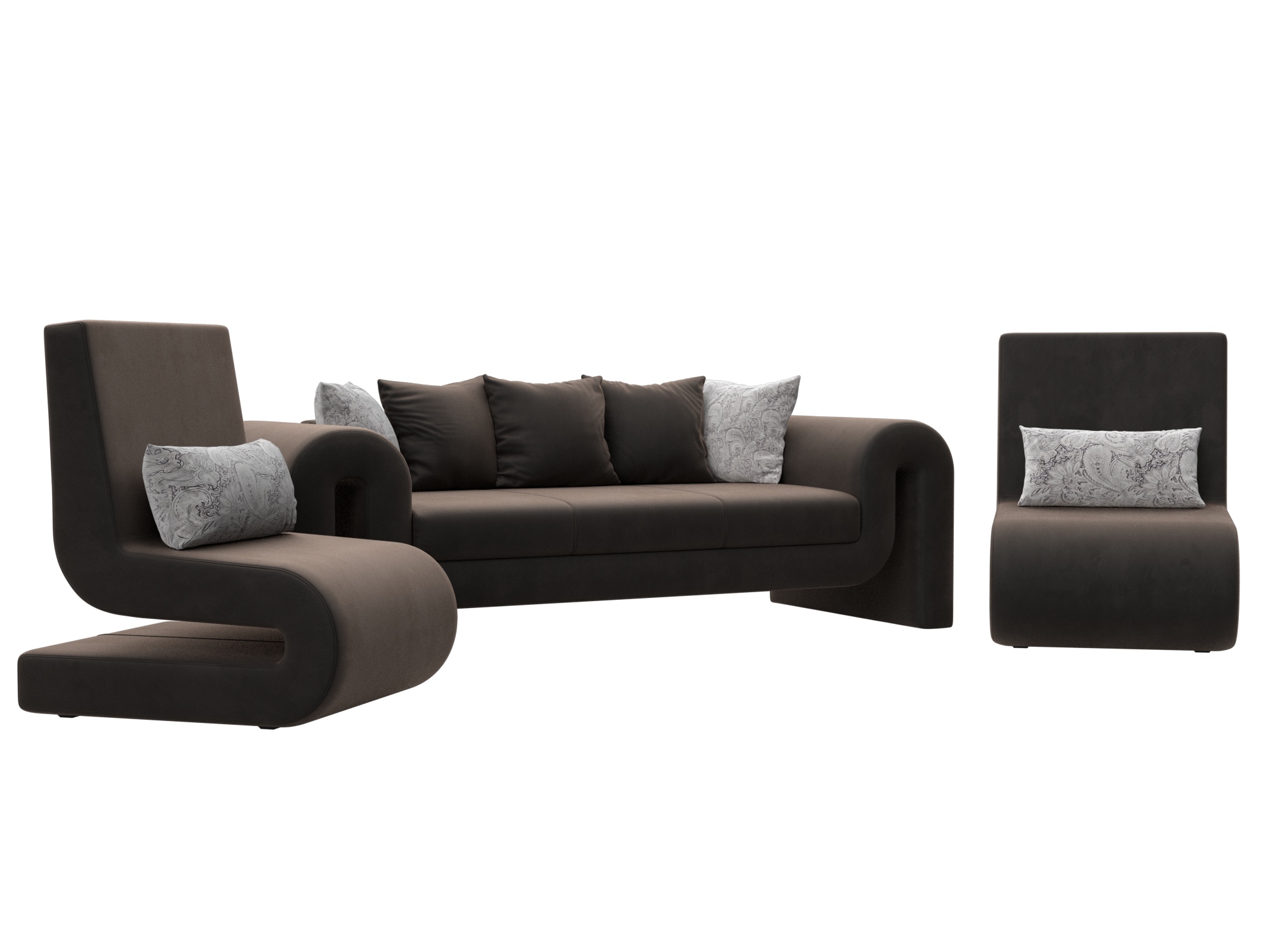 Набор Волна-1 (диван, 2 кресла) (seven 727 коричневый;seven 17 серый)