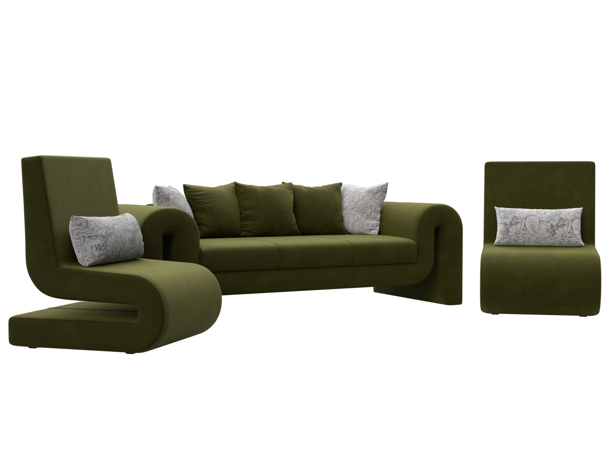 Набор Волна-1 (диван, 2 кресла) (зеленый;серый)