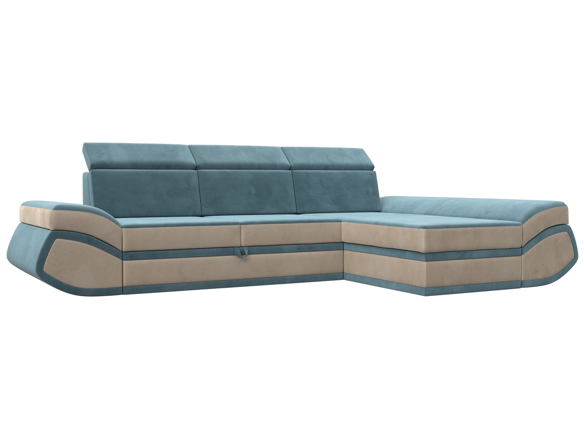 Диван угловой Лига-032 правый угол (seven 113 бирюзовый;seven 729 бежевый)