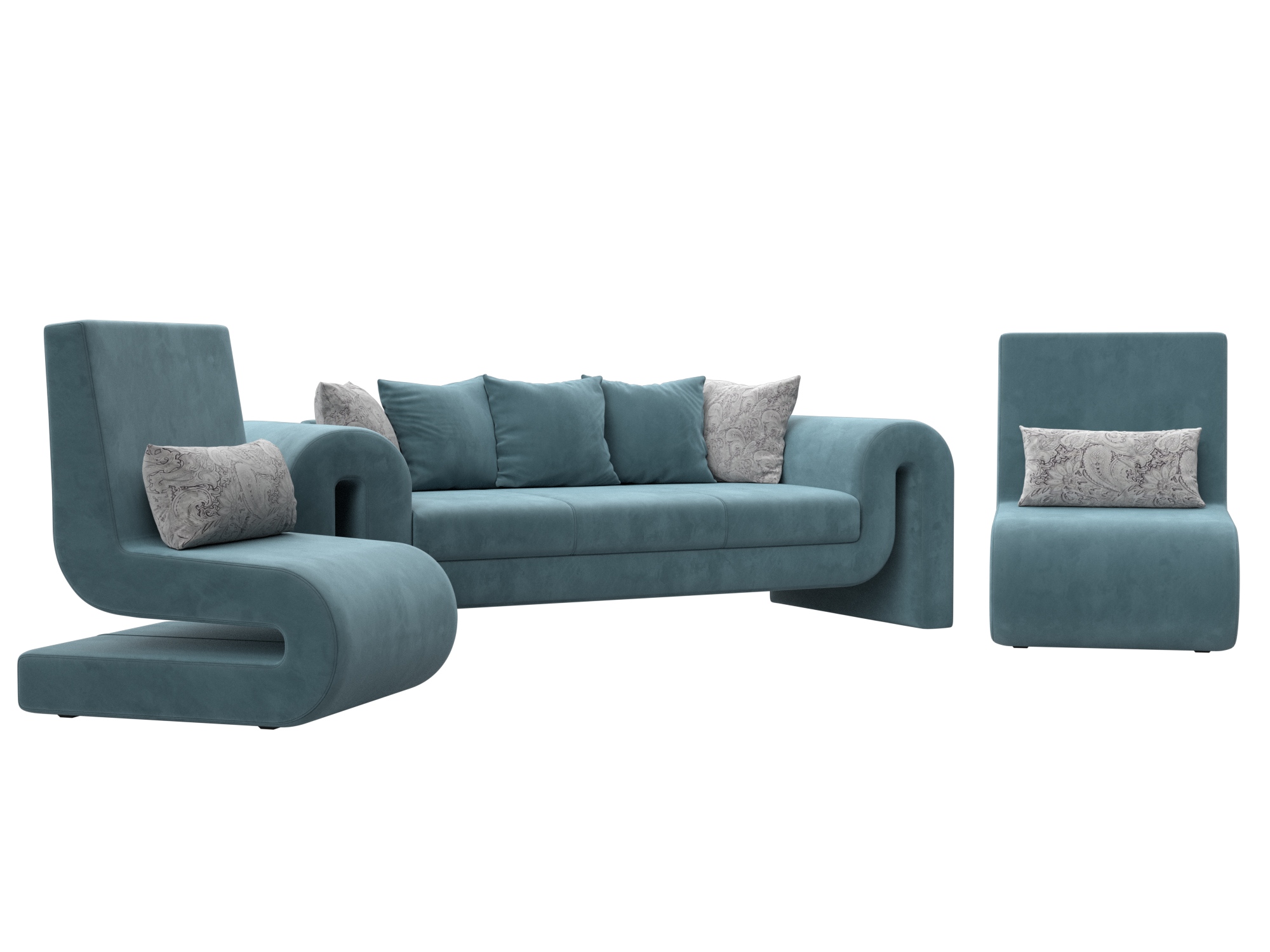 Набор Волна-1 (диван, 2 кресла) (seven 113 бирюзовый;seven 17 серый)