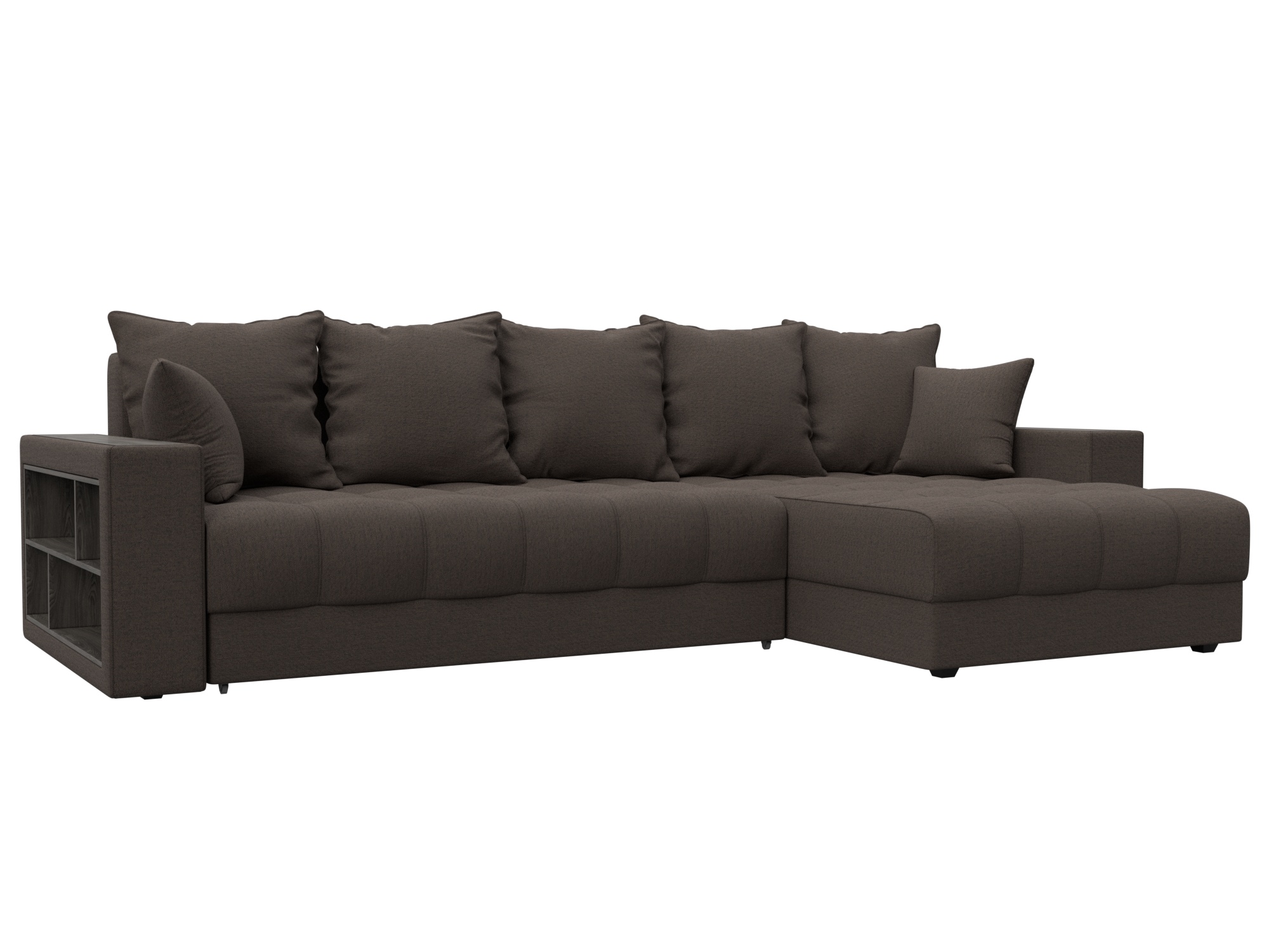 Диван угловой с декором и полкой Лига-050 НПБ (амур 05 коричневый)