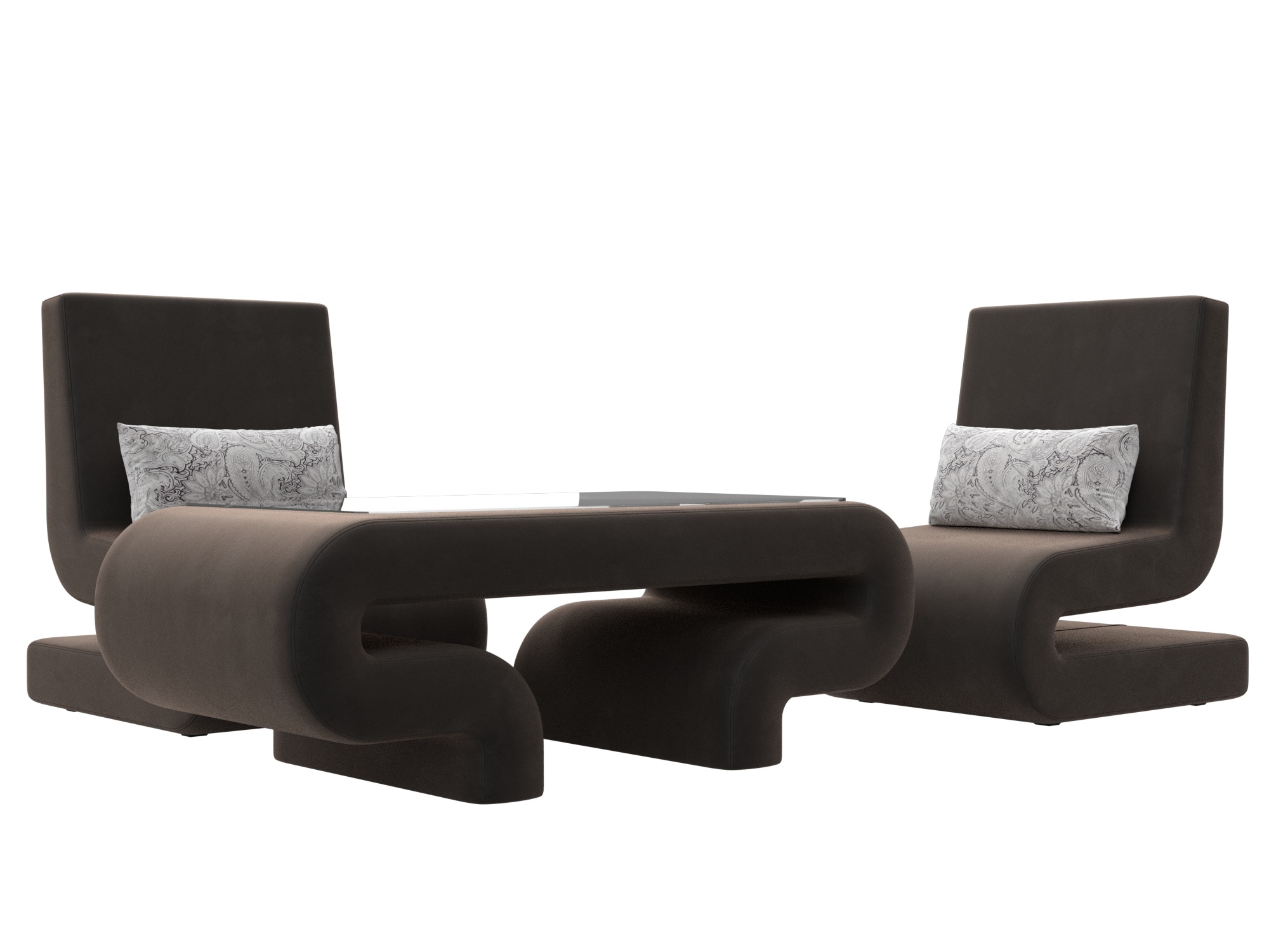 Набор Волна-3 (стол, 2 кресла) (seven 727 коричневый;seven 17 серый)