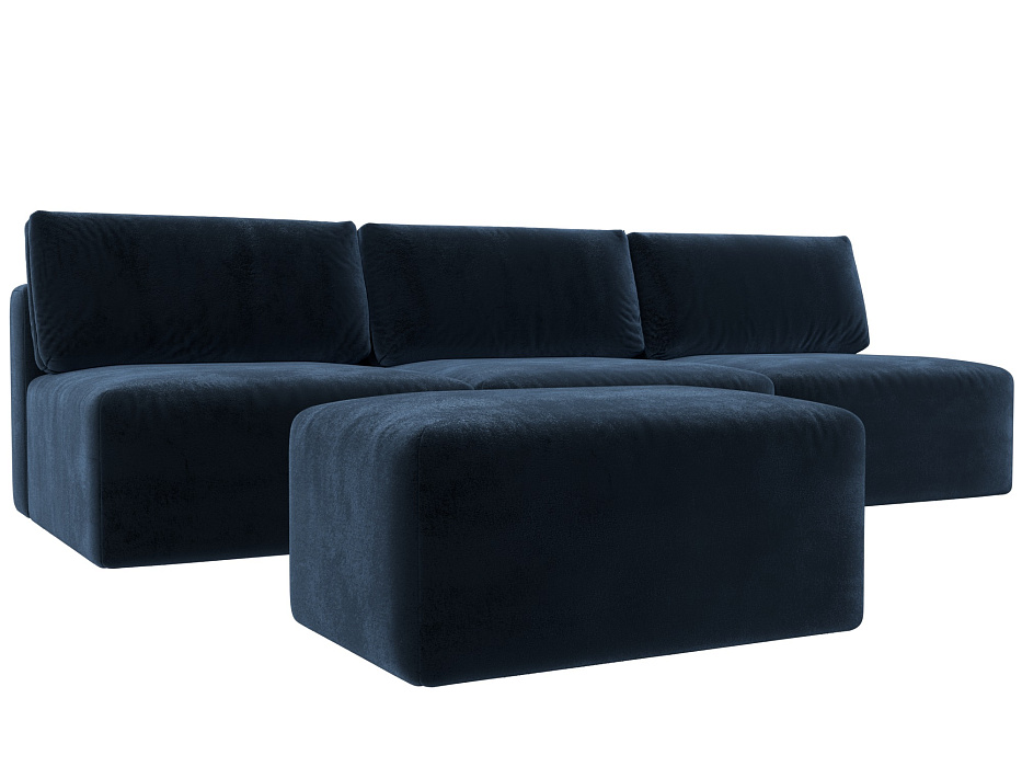 Диван прямой модульный с пуфом Лига-060 НПБ Лонг (tower 13 синий)