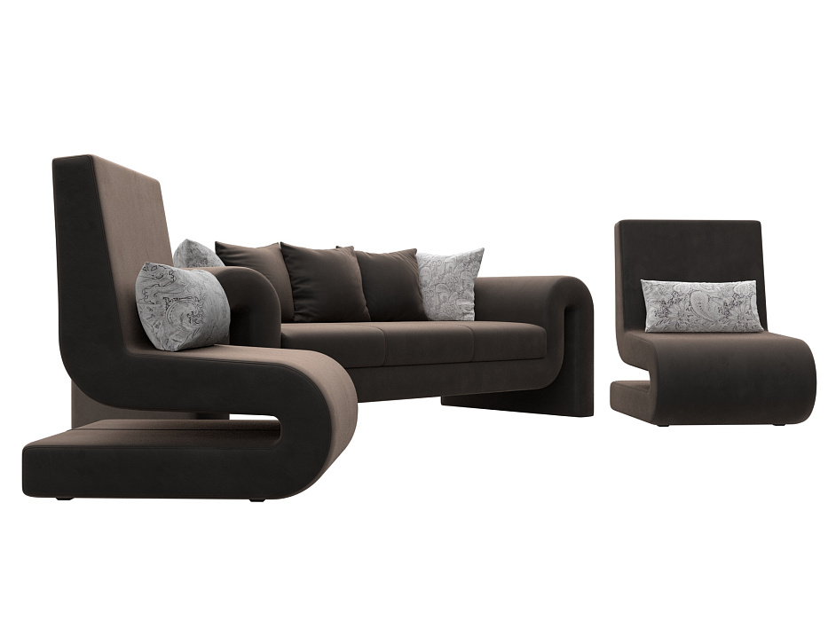 Набор Волна-1 (диван, 2 кресла) (seven 727 коричневый;seven 17 серый)
