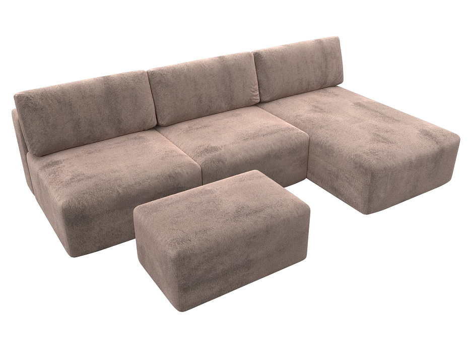 Диван угловой модульный с пуфом Лига-060 НПБ Лонг угол универсальный (tower 05 бежевый)