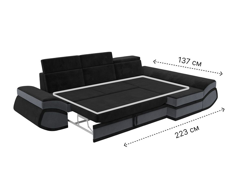 Диван угловой Лига-032 правый угол (seven 35 черный;seven 17 серый)