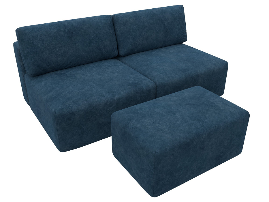 Диван прямой модульный с пуфом Лига-060 НПБ (brut 11 синий)