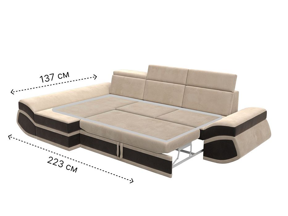 Диван угловой Лига-032 левый угол (seven 729 бежевый;seven 727 коричневый)