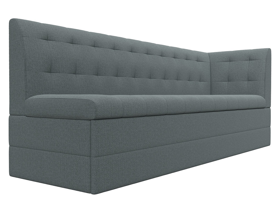 Диван кухонный прямой Бриз с углом справа (амур 07 серый)