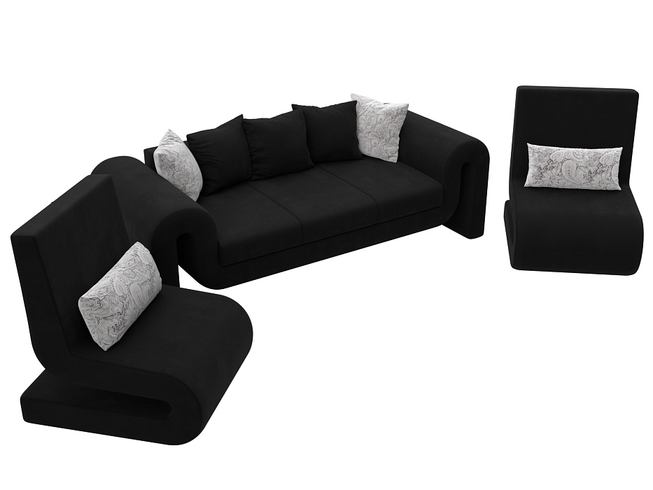 Набор Волна-1 (диван, 2 кресла) (черный;серый)