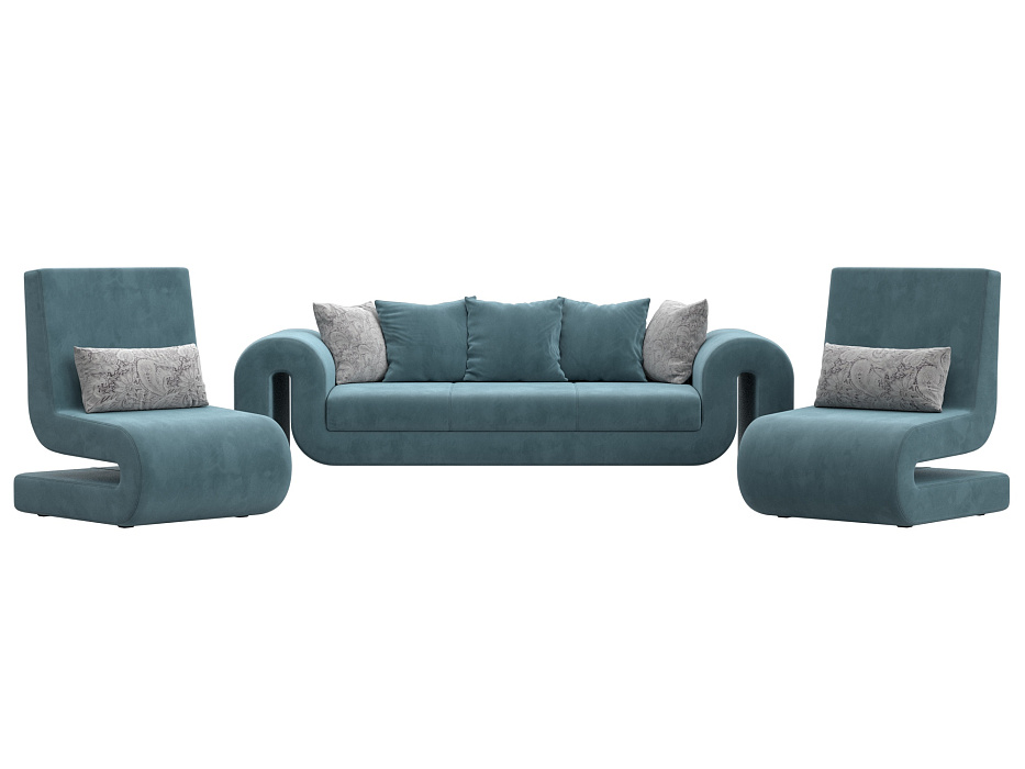 Набор Волна-1 (диван, 2 кресла) (seven 113 бирюзовый;seven 17 серый)