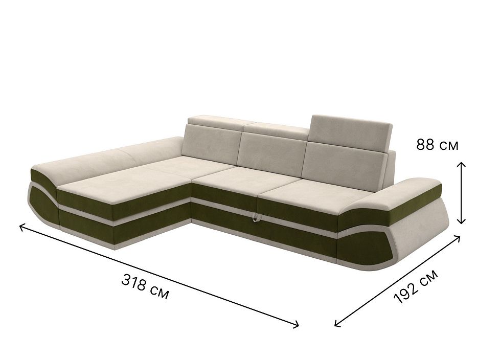 Диван угловой Лига-032 левый угол (бежевый;зеленый)