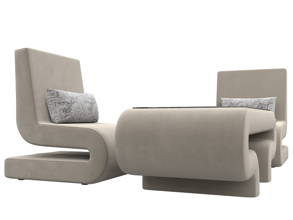 Набор Волна-3 (стол, 2 кресла) (бежевый;серый)