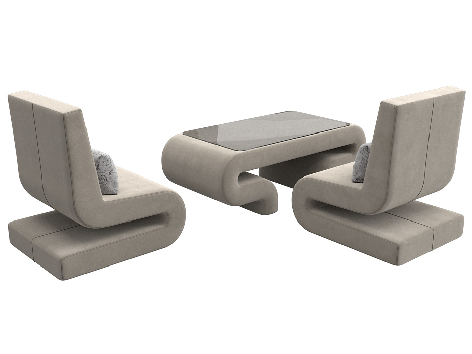 Набор Волна-3 (стол, 2 кресла) (бежевый;серый)