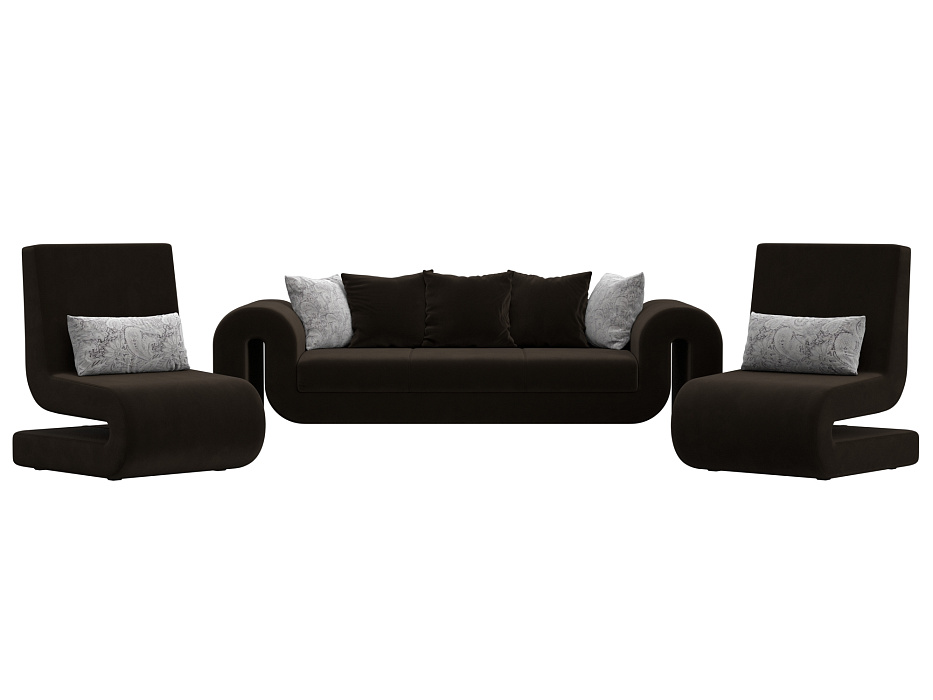 Набор Волна-1 (диван, 2 кресла) (коричневый;серый)