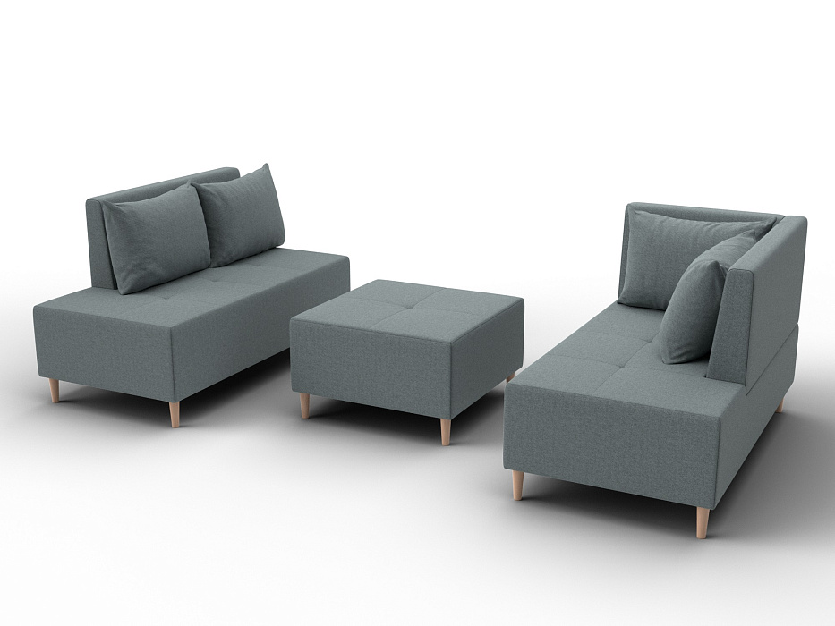 Диван угловой модульный с пуфом Лига-126 угол правый (амур 07 серый)