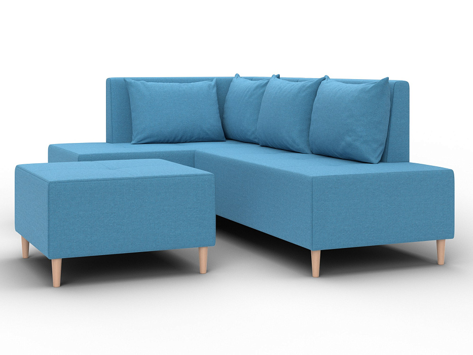 Диван угловой модульный с пуфом Лига-126 угол левый (амур 10 голубой)