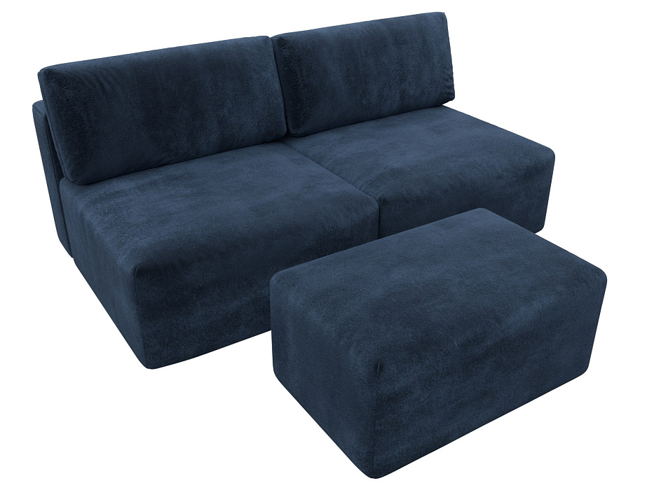 Диван прямой модульный с пуфом Лига-060 НПБ (tower 13 синий)