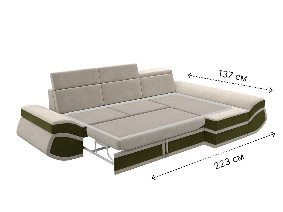 Диван угловой Лига-032 правый угол (бежевый;зеленый)