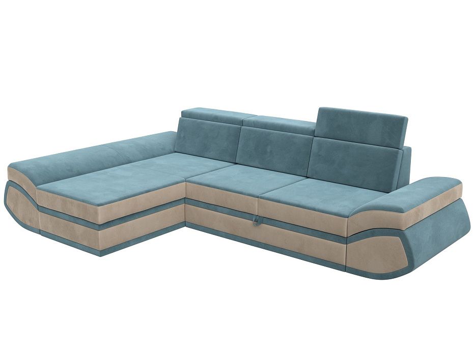 Диван угловой Лига-032 левый угол (seven 113 бирюзовый;seven 729 бежевый)