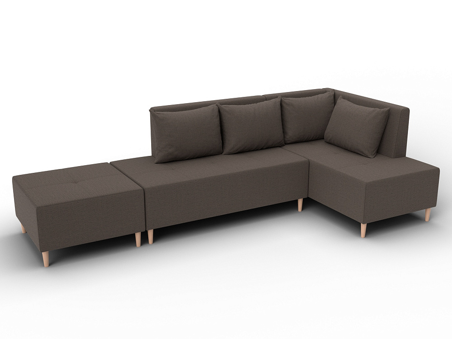 Диван угловой модульный с пуфом Лига-126 угол правый (амур 05 коричневый)