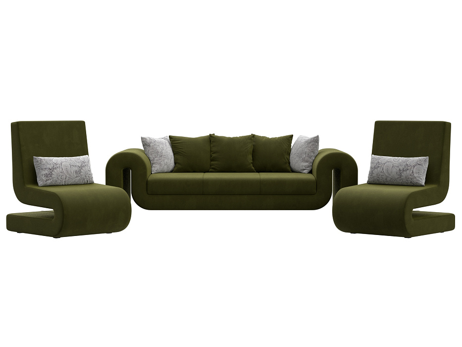 Набор Волна-1 (диван, 2 кресла) (зеленый;серый)