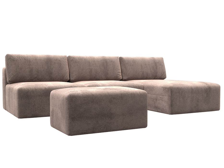 Диван угловой модульный с пуфом Лига-060 НПБ Лонг угол универсальный (tower 05 бежевый)