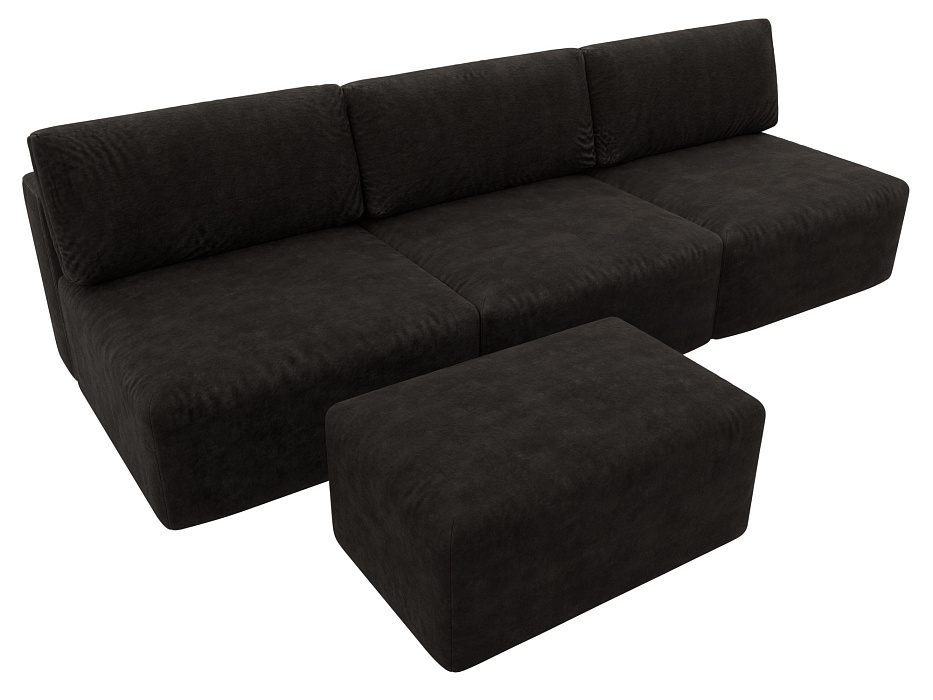 Диван прямой модульный с пуфом Лига-060 НПБ Лонг (brut 17 коричневый)