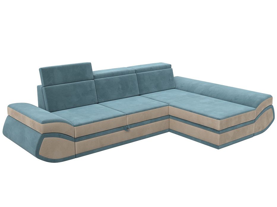 Диван угловой Лига-032 правый угол (seven 113 бирюзовый;seven 729 бежевый)