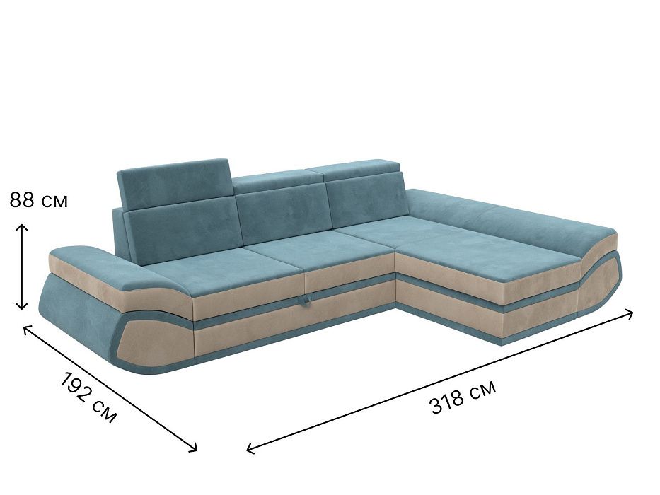 Диван угловой Лига-032 правый угол (seven 113 бирюзовый;seven 729 бежевый)