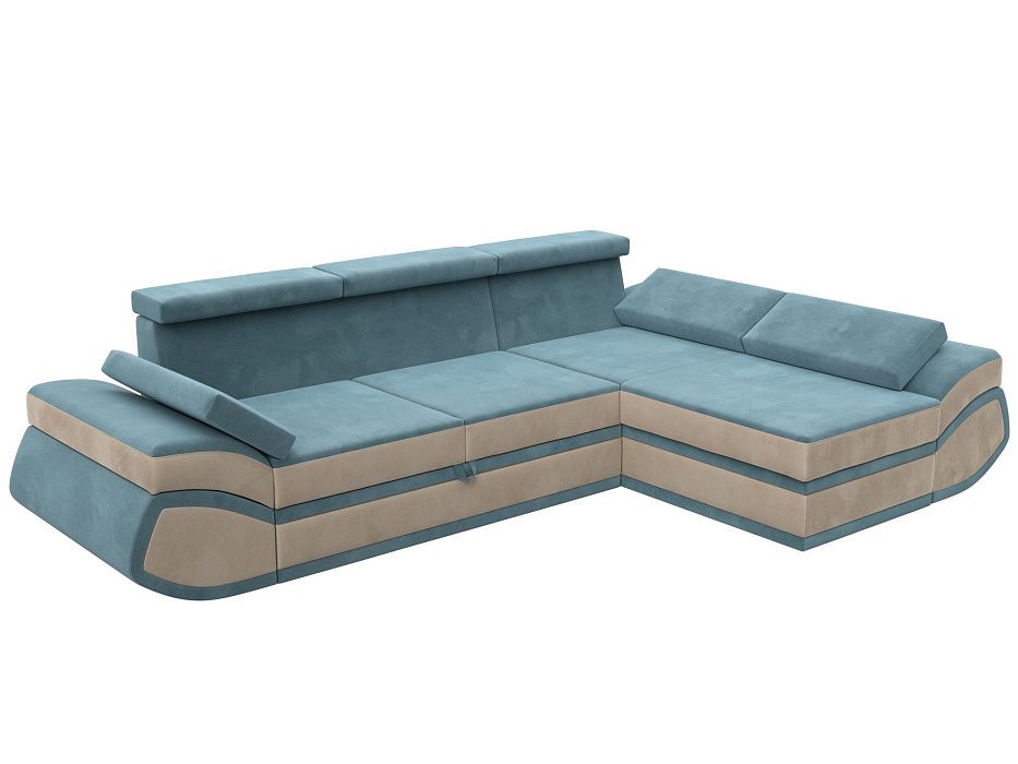 Диван угловой Лига-032 правый угол (seven 113 бирюзовый;seven 729 бежевый)