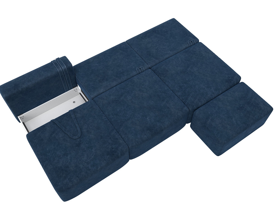 Диван прямой модульный с пуфом Лига-060 НПБ Лонг (brut 11 синий)