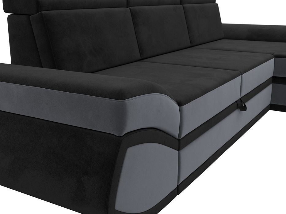 Диван угловой Лига-032 правый угол (seven 35 черный;seven 17 серый)
