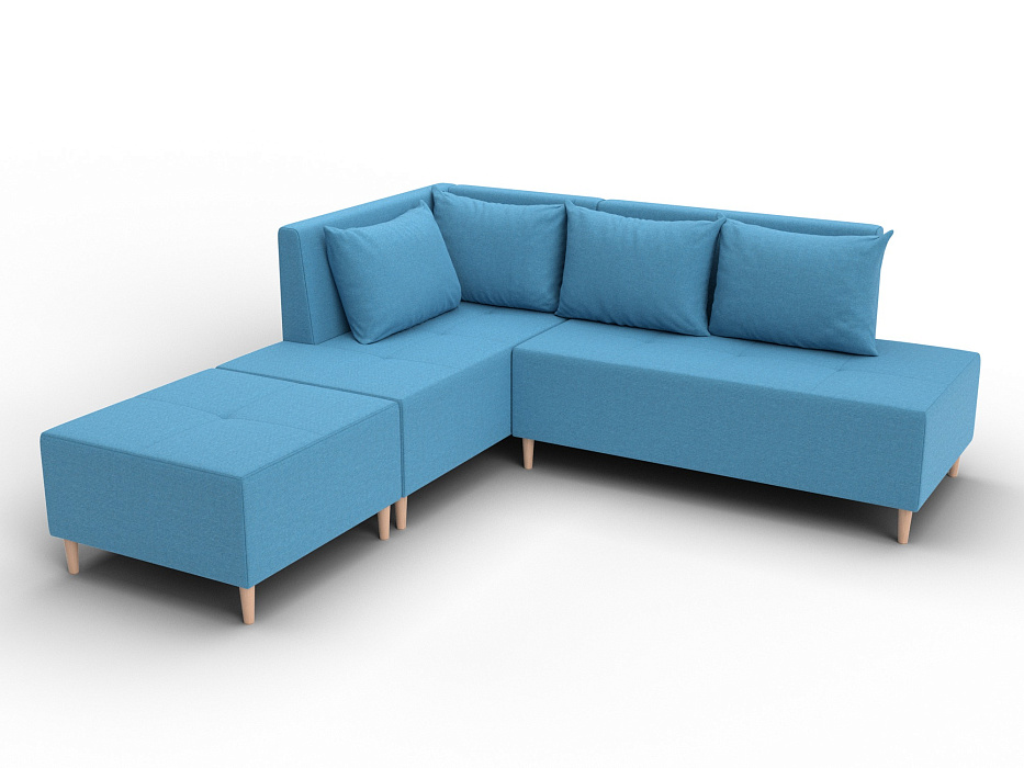 Диван угловой модульный с пуфом Лига-126 угол левый (амур 10 голубой)