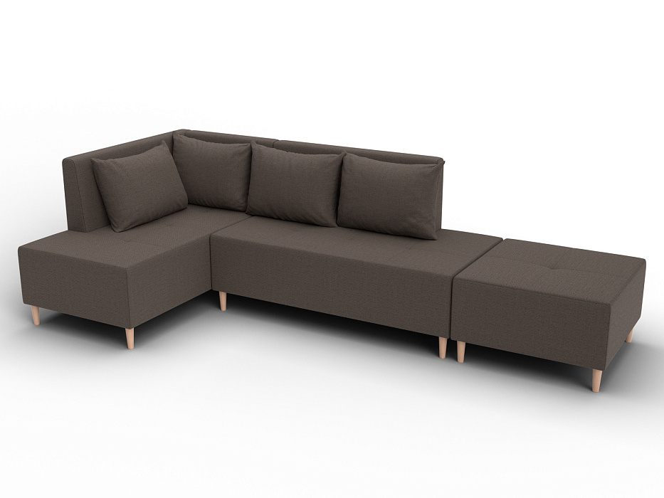 Диван угловой модульный с пуфом Лига-126 угол левый (амур 05 коричневый)