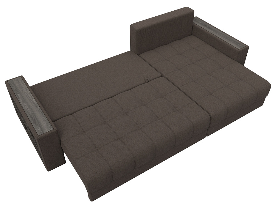 Диван угловой с декором и полкой Лига-050 НПБ (амур 05 коричневый)