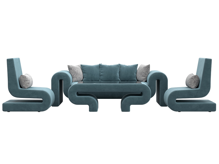 Набор Волна-2 (стол, диван, 2 кресла) (seven 113 бирюзовый;seven 17 серый)