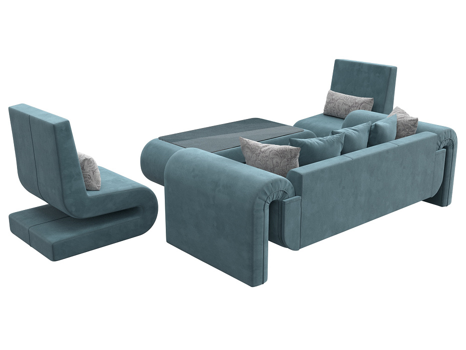 Набор Волна-2 (стол, диван, 2 кресла) (seven 113 бирюзовый;seven 17 серый)