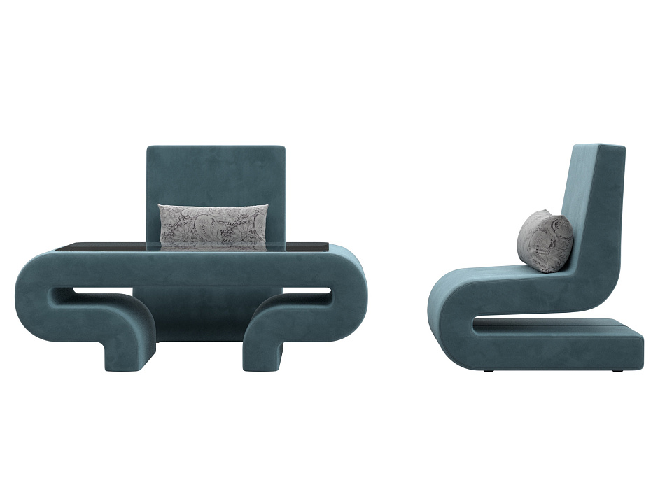 Набор Волна-3 (стол, 2 кресла) (seven 113 бирюзовый;seven 17 серый)