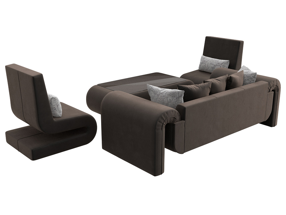 Набор Волна-2 (стол, диван, 2 кресла) (seven 727 коричневый;seven 17 серый)