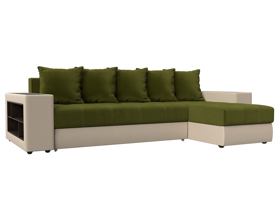 Угловой диван Дубай правый угол (зеленый\бежевый цвет)