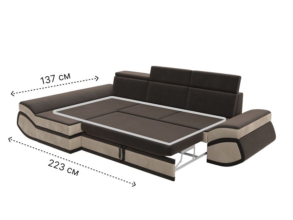 Диван угловой Лига-032 левый угол (seven 727 коричневый;seven 729 бежевый)