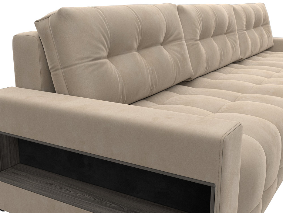 Диван угловой с полками Лига-053 НПБ Лонг (seven 729 бежевый)