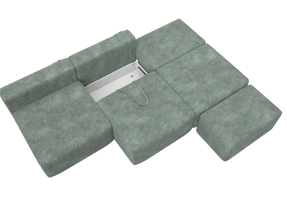 Диван прямой модульный с пуфом Лига-060 НПБ Лонг (brut 08 зеленый)