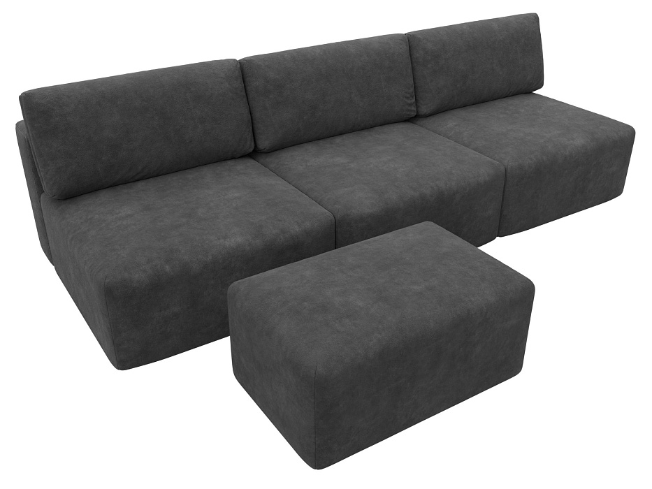 Диван прямой модульный с пуфом Лига-060 НПБ Лонг (brut 16 темно-серый)