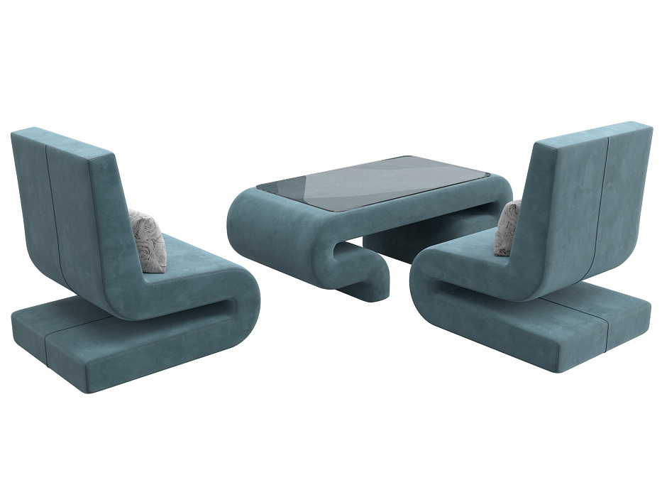 Набор Волна-3 (стол, 2 кресла) (seven 113 бирюзовый;seven 17 серый)