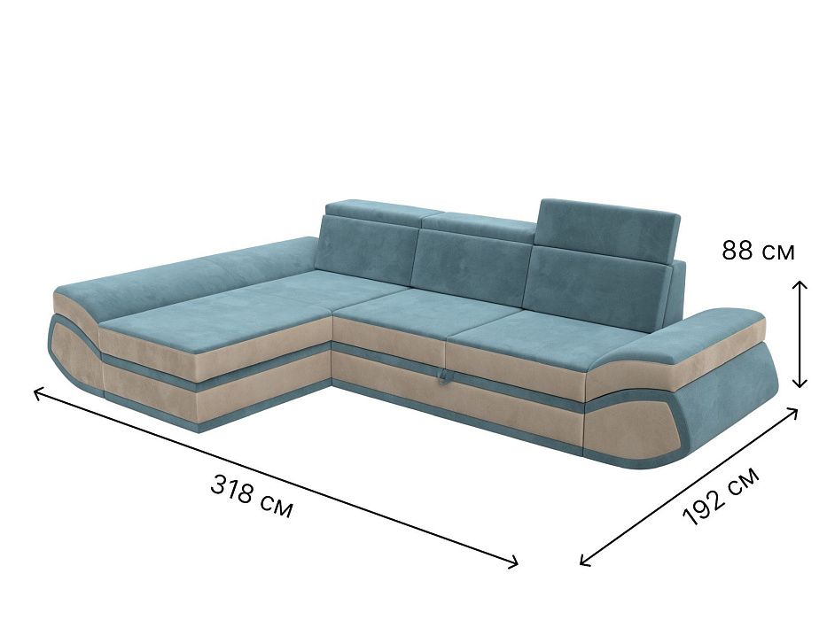 Диван угловой Лига-032 левый угол (seven 113 бирюзовый;seven 729 бежевый)